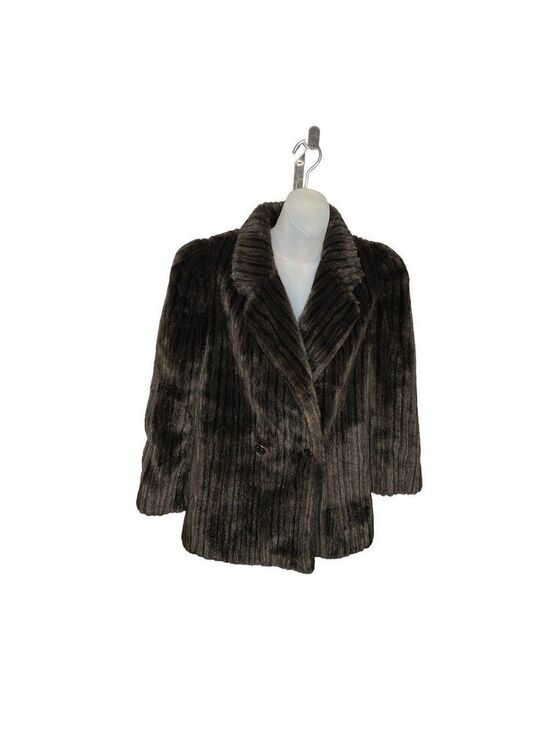 Vintage Jackets & Blazers - 𝅺us14 Intrigue A Luxury Fabric By De Ball Black Brown Faux Fur Coat Vintage